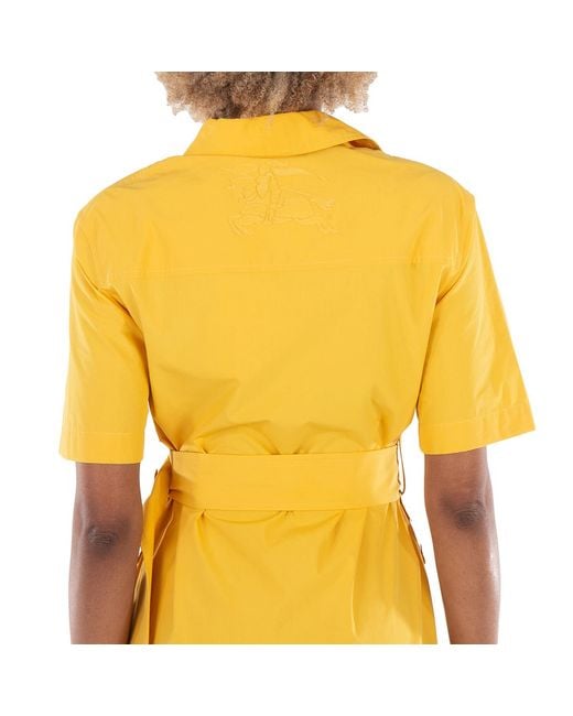Burberry Yellow Short-Sleeve Cotton Blend Shirt Dress, Brand Size 10 Us