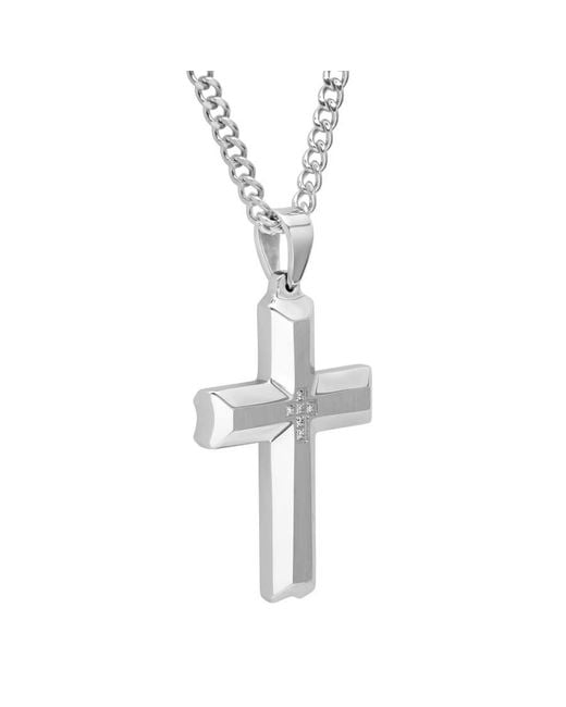 Robert Alton Metallic 1/20 Ctw Stainless Steel Scalloped Diamond Cross Necklace for men