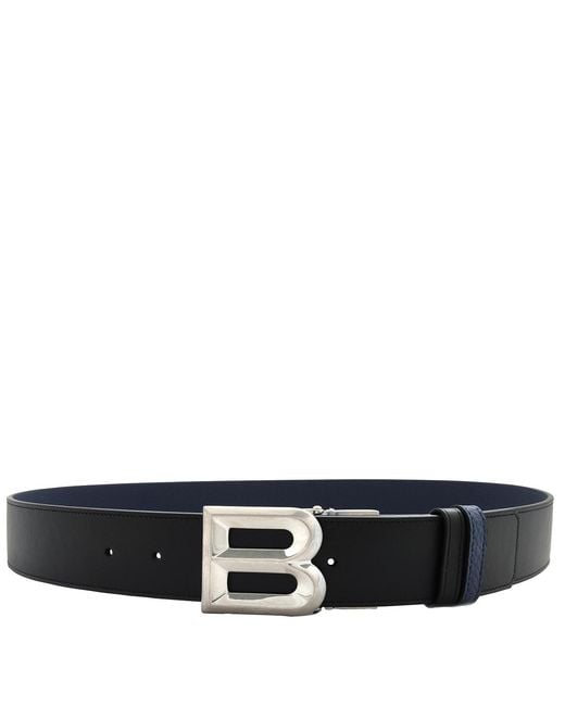 Bally Black B Bold Palladium Buckle Leather Belt, Cm for men