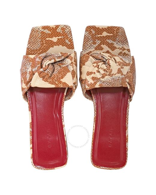 By Far Brown Almond Knotted Snake-print Slides
