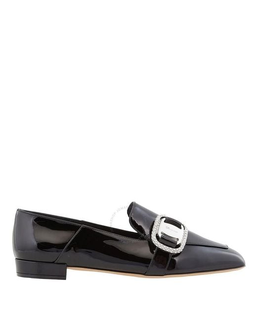 Ferragamo Black Salvatore Wang Patent Crystal Buckle Loafers