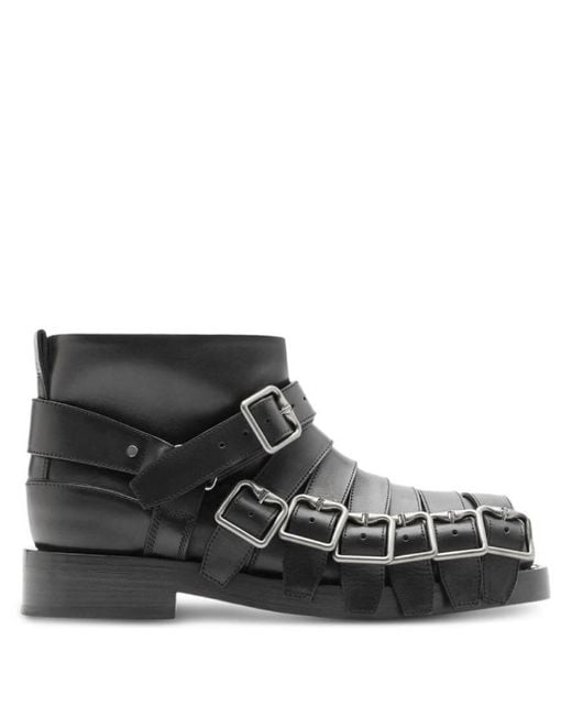 Burberry Black Ekd Motif Multi-Strap Leather Boots, Brand Size 43 (Us for men