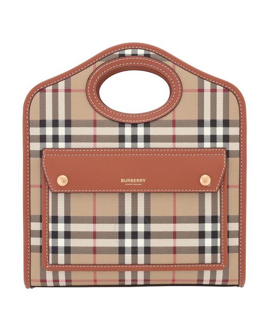 Burberry Brown Briar Check And Leather Mini Pocket Bag