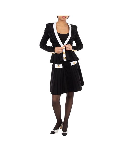 Balmain Black High-Waisted Ribbed-Knit Mini Skirt