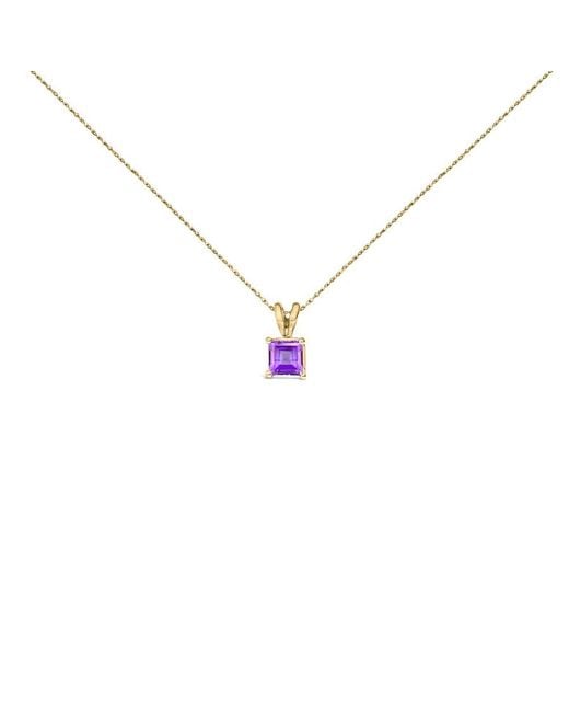 Haus of Brilliance Metallic 14K 5X5 Mm Square Shaped Amethyst Solitaire Pendant Necklace