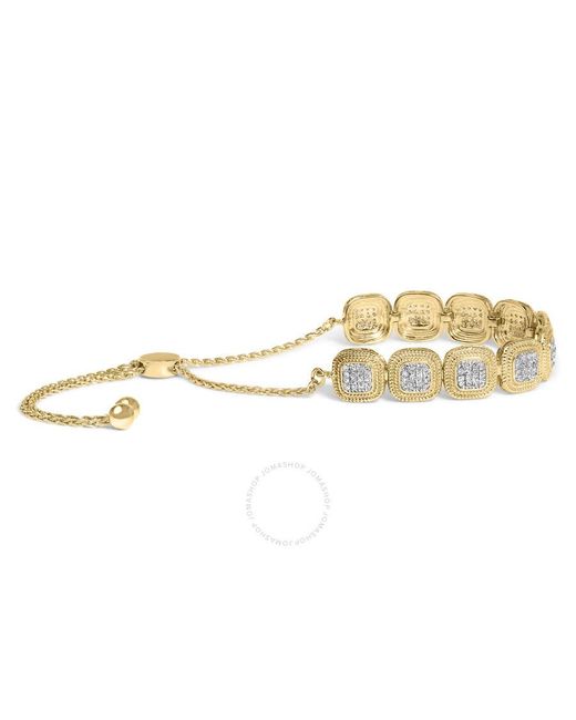 Haus of Brilliance Metallic 14K Over 5/8 Cttw Diamond Composite Cushion Frame Adjustable Bolo Bracelet
