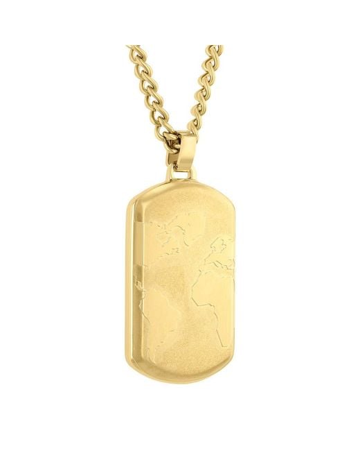 Robert Alton Yellow Stainless Steel Geographic Design Dog Tag Necklace for men