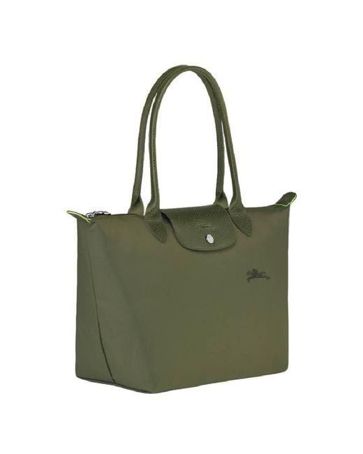 Longchamp Green Le Pliage M Canvas Tote Bag