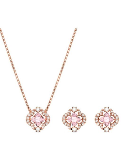 Swarovski Pink Rose-Tone Plated Sparkling Dance Earring And Necklace Set