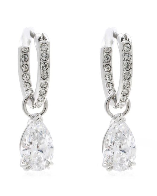 Swarovski White Millenia Rhodium Plated Pear Cut Hoop Earrings