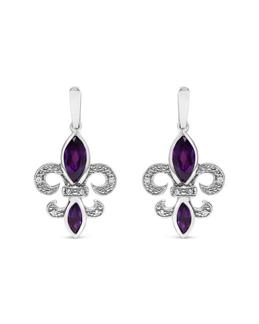 Haus of Brilliance Blue 925 Sterling Marquise Cut Amethyst And Diamond Accent Fleur De Lis Dangle Stud Earrings (H-I Color, Si1-Si2 Clarity)
