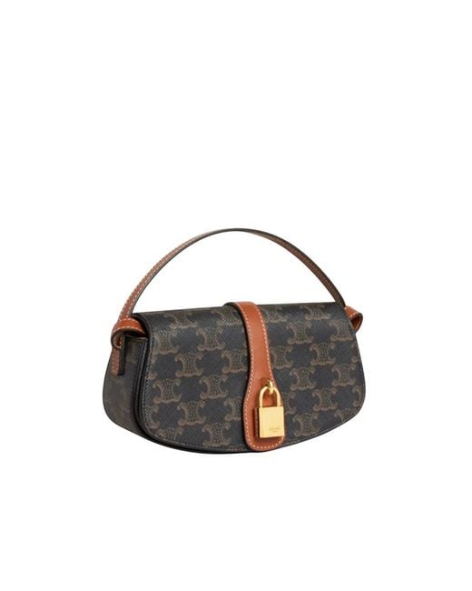 Céline Black Triomphe Canvas And Calfskin Clutch On Strap