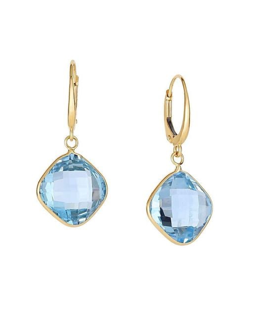 Tresorra Blue 14K Topaz Cushion Drop Earrings