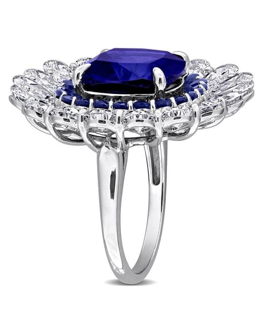 Created Forever Blue 13 3/8Ct Tgw Created Sapphire And 4 4/5Ct Tw Lab Grown Diamond Floral Ring for men