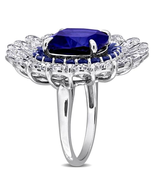 Created Forever Blue 13 3/8Ct Tgw Created Sapphire And 4 4/5Ct Tw Lab Grown Diamond Floral Ring
