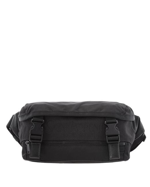 Saint Laurent Black Logo Embroidery Nylon Crossbody Bag for men