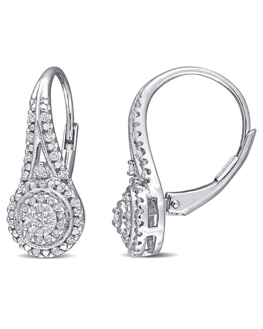 Amour Metallic 1/4 Ct Tw Diamond Halo Leverback Earrings