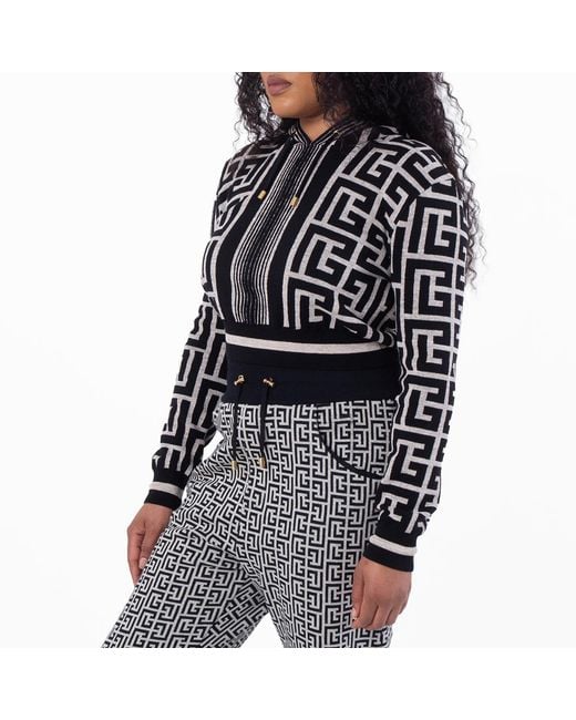 Balmain Black Monogram Drawstring Hoodie, Brand Size 36 (Us