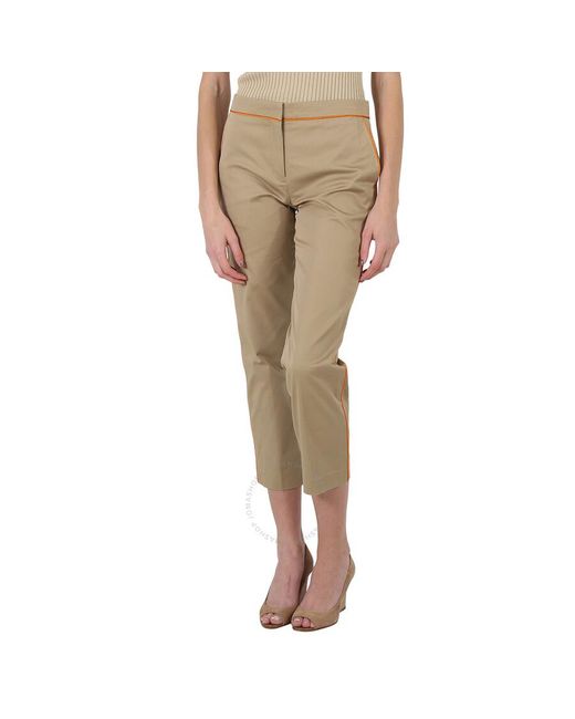 Burberry Natural Silk Trim Cropped Cotton Chinos