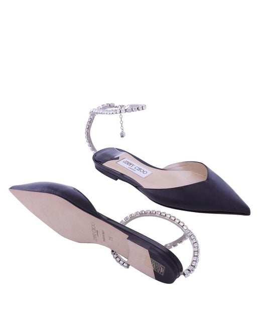 Jimmy Choo Blue Ladies Saeda Patent Leather Crystal Flats