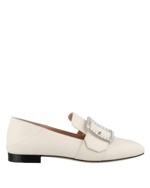 Bally Natural Janelle Crystal Buckle Leather Loafers, Brand Size 39 Us