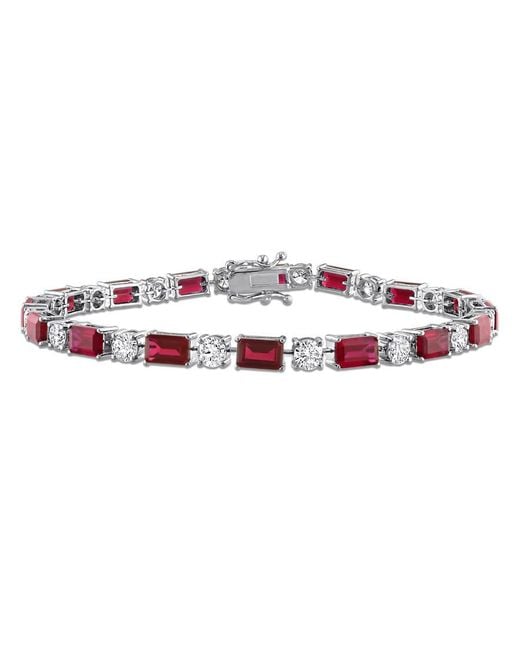 Created Forever Red 7 1/5Ct Tgw Created Ruby And 2 7/8Ct Tw Lab-Grown Tw Diamond Tennis Bracelet