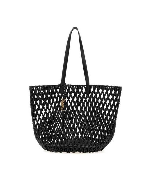 Saint Laurent Black Shopping Bag Wooden Beaded