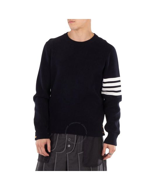 Thom Browne Blue Milano Four Bar Stripe Crew Knit Pullover, Brand Size 00 for men
