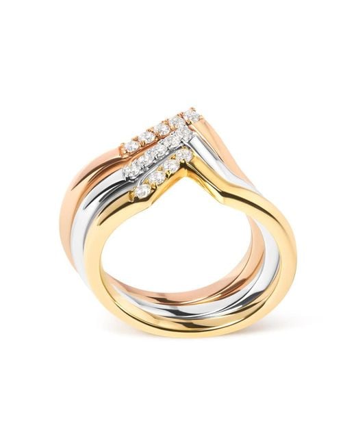 Haus of Brilliance Metallic 14K 1/4 Cttw Diamond Geometrical Chevron V Stackable Band Ring Set (G-H, Si1-Si2)