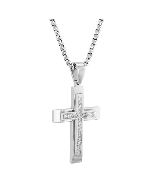 Robert Alton Metallic 1Ctw Diamond Stainless Steel Stacked Cross Pendant for men