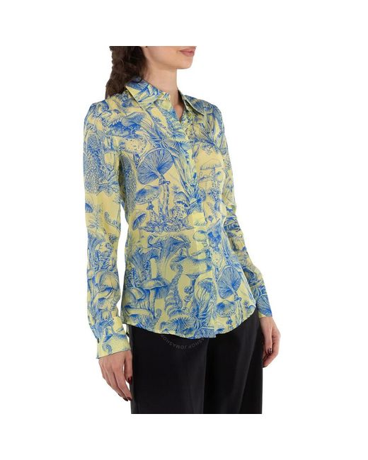 Stella McCartney Blue Ladies Washed Silk Fungi Forest Print Top, Brand Size 34 (Us