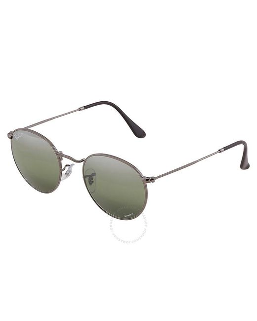 Ray-Ban Gray Round Metal Chromance Polarized Green Gradient Round Sunglasses Rb3447 004/g4 50 for men