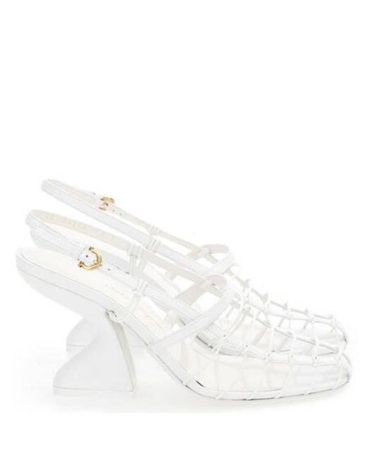 Ferragamo White Shay 85 Cage Slingback Sandals