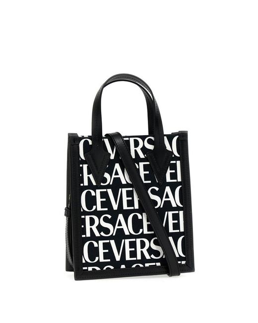 Versace Black Allover Logo Printed Crossbody Bag