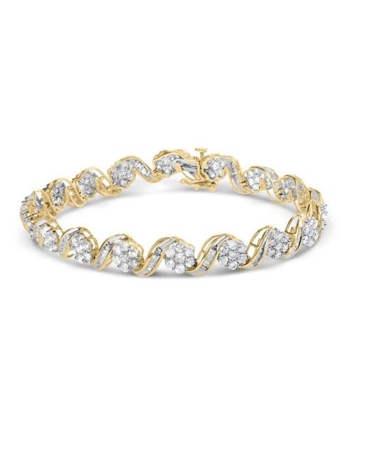 Haus of Brilliance Metallic 10K 5.00 Cttw Round-Cut And Baguette-Cut Diamond Floral Link 7.25" Bracelet (I-J Color, I2-I3 Clarity)