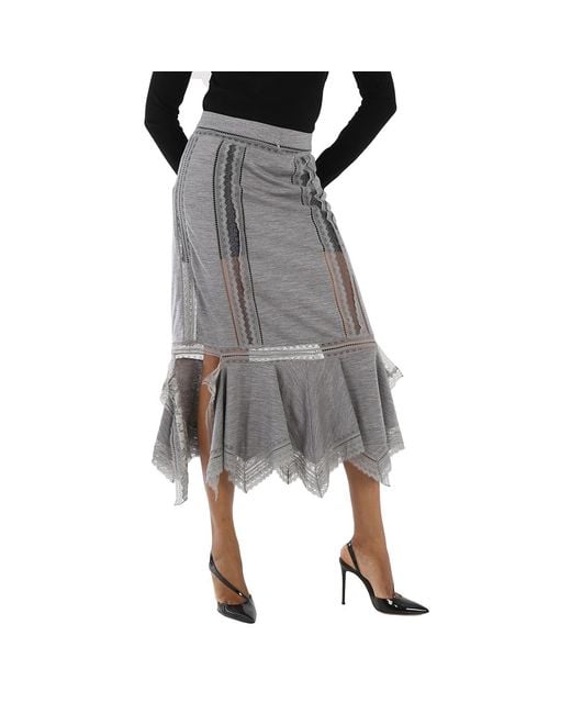 Burberry Gray Ladies Cloud Chantilly Lace And Wool Jersey Skirt, Brand Size 8 (Us