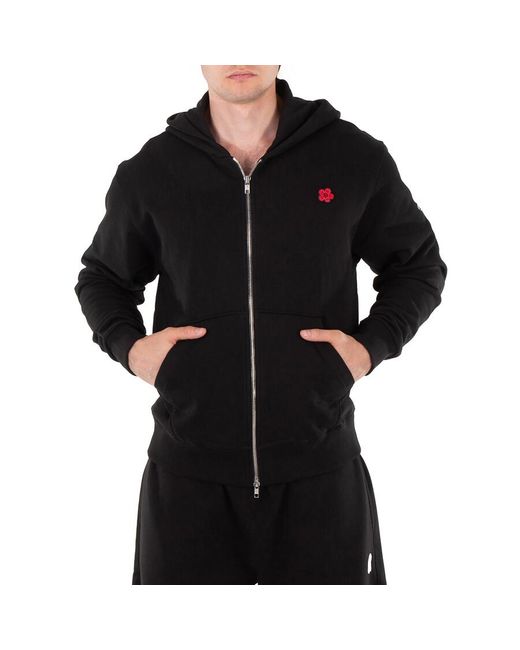 KENZO Black Embroidered Flower Zip-Up Sweater for men