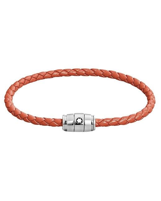 Montblanc Red Meisterstuck Steel & Cayenne Leather Bracelet for men