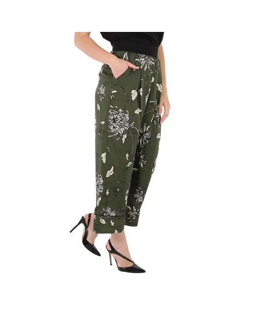 Moncler Green Floral Silk Pants