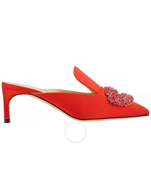 Giannico Red Daphne Crystal-embellished Woven Mules