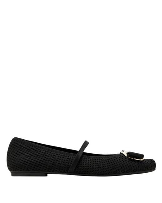 Ferragamo Black Ferragamo New Vara Knit Ballet Flats