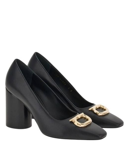 Ferragamo Blue Pania Pump With Bejeweled Gancini Ornament