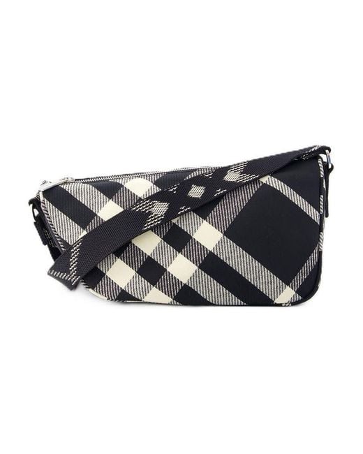 Burberry Black Check-Pattern Synthetic Crossbody Bag