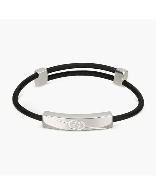 Gucci Black Tag Interlocking G Leather Bracelet