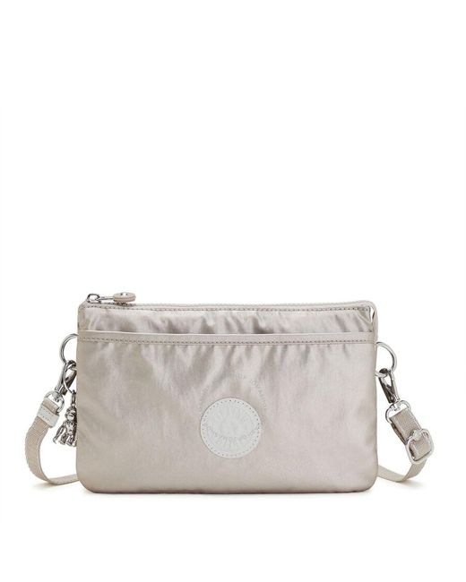 Kipling Gray Riri Metallic Glow Large Pouch With Crossbody Strap