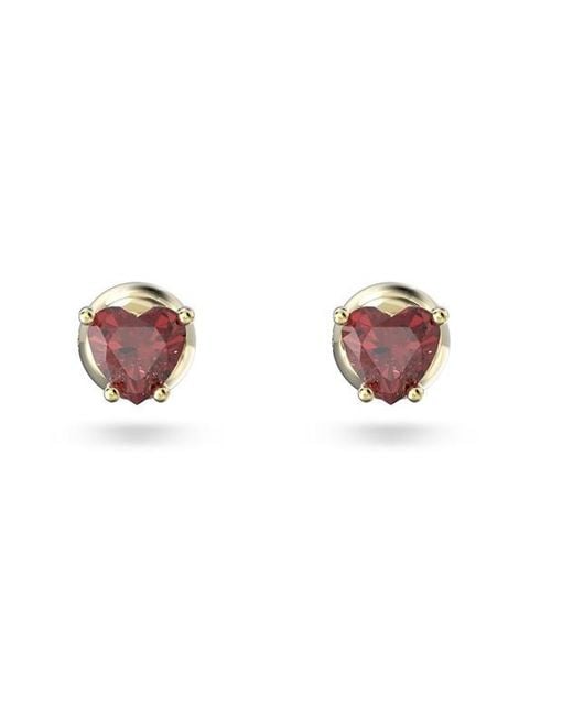 Swarovski Pink Ladies Stilla-Tone Plated Heart Stud Earrings
