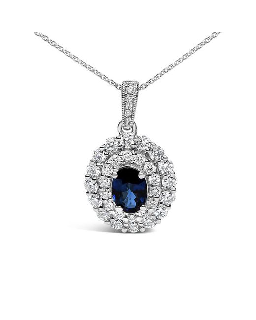 Haus of Brilliance Metallic 14K Oval Sapphire And 3/4 Cttw Diamond Halo Pendant Necklace