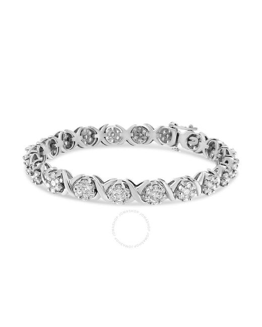 Haus of Brilliance Metallic 14K 6-1/3 Cttw Round Brilliant-Cut Diamond Round Cluster & X-Linktennis Bracelet