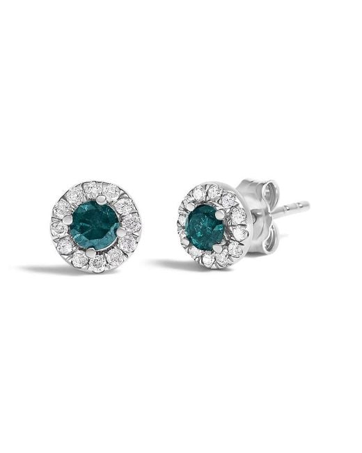 Haus of Brilliance Green 925 Sterling 1/2 Cttw Diamond Halo Stud Earring