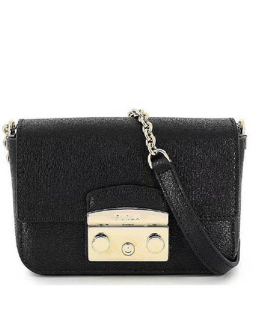 Furla Black Mini Flat Crossbody Leather Bag